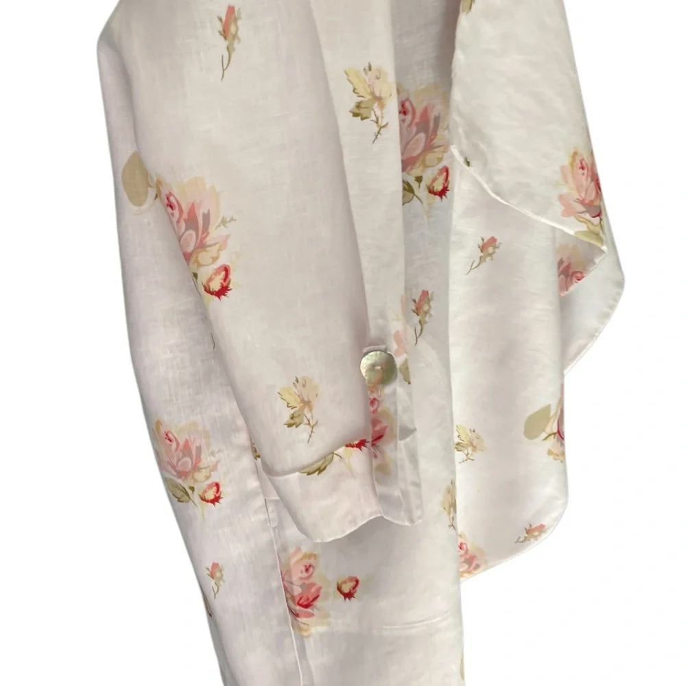 FOR CYNTHIA WOMEN'S FLORAL LINEN‎ / OPEN FRONT DRAPED DUSTER TOPPER COAT, MEDIUM - Picture 5 of 11